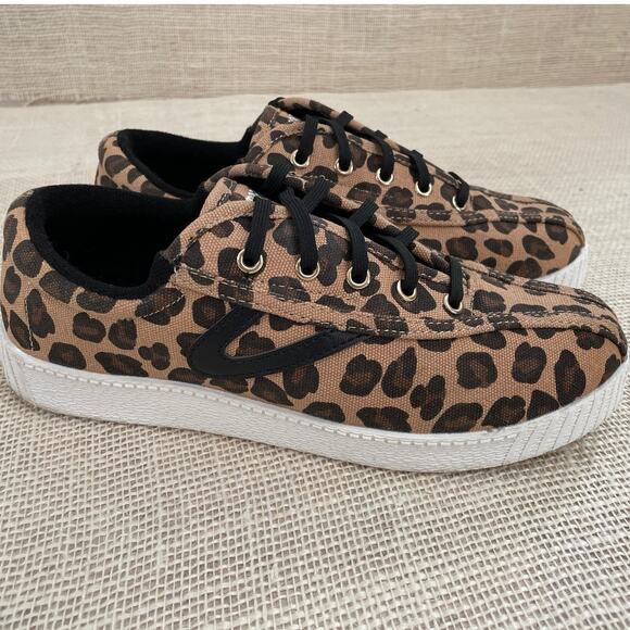 Tretorn Women's Brown Nylite Plus Leopard Canvas Sneaker Shoes Size 5 M - Picture 2 of 9